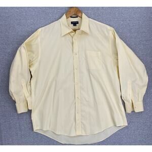 Lands End Shirt Mens 17.5 Yellow Button Up Long Sleeve Oxford Career